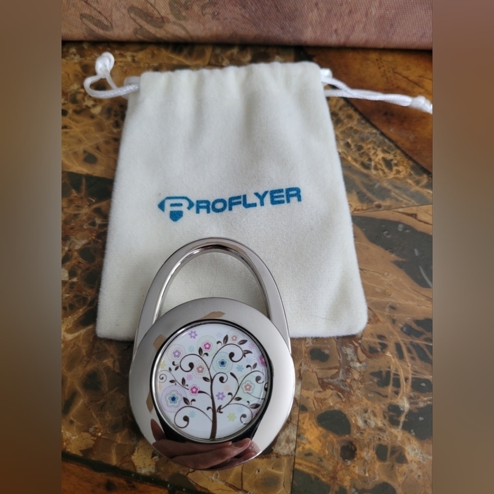 Source Unknown Silver and White Tree Design Purse Hook